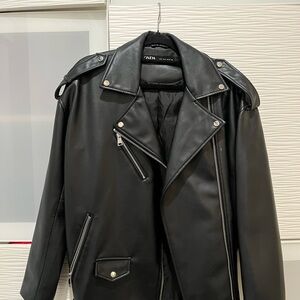 Zara Black Leather Moto Jacket Asymmetrical Design